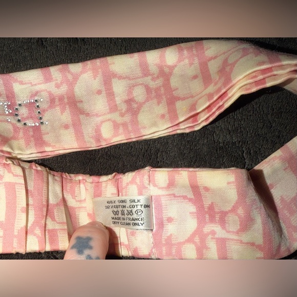 Authentic Dior Rare Vintage Silk Pink Logo Embellished crystals Scarf headband - Picture 5 of 5
